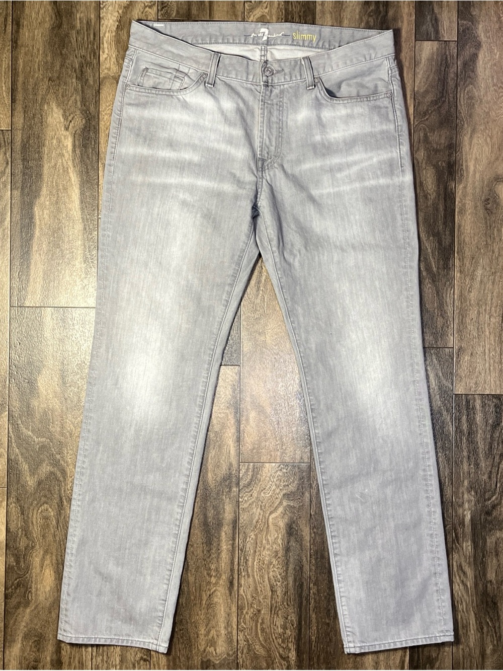 7 For All Mankind Slimmy Jeans Men’s 36x33 Gray Straight Leg EUC Cotton Denim